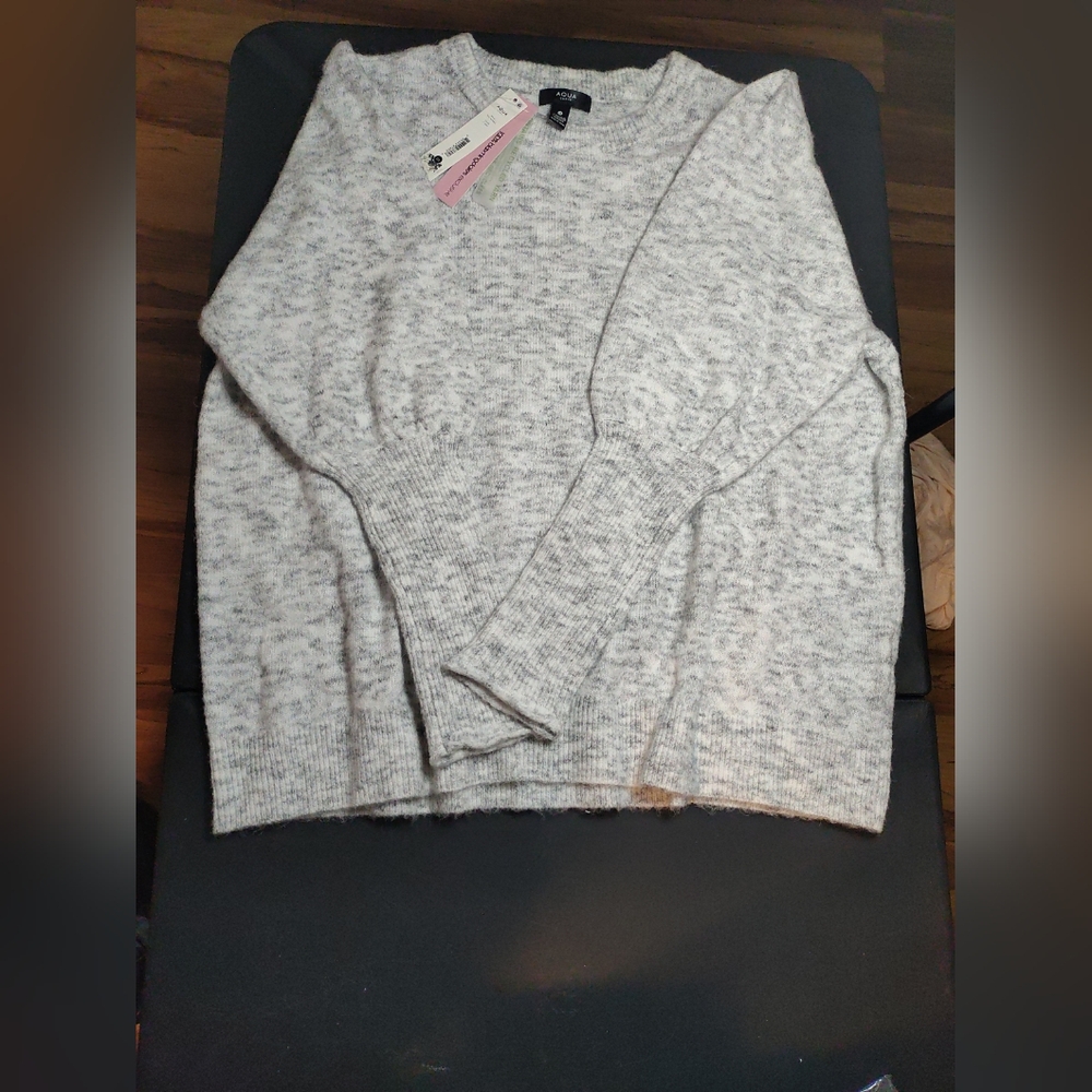 Aqua Curve Gray/White Balloon Sleeve Sweater Plus Sz XXL